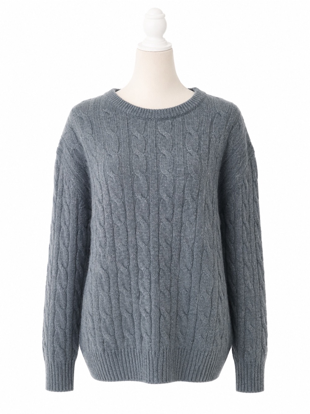 Gap XL Blue Cable Knit Lambswool Sweater Crewneck Wool Blend Chunky Classic